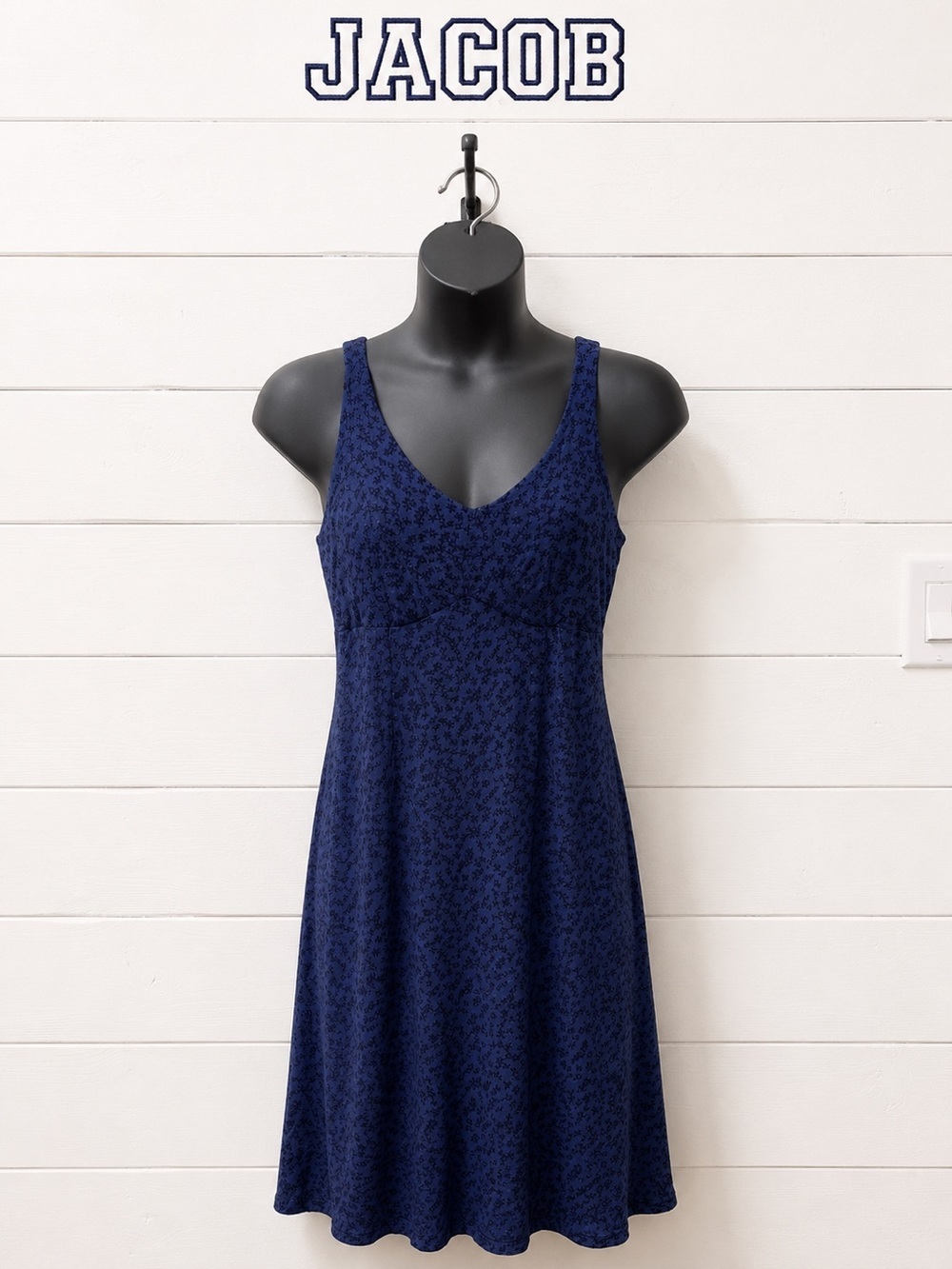 JACOB vintage Blue Floral Print Dress Size 7 (Fits Small)